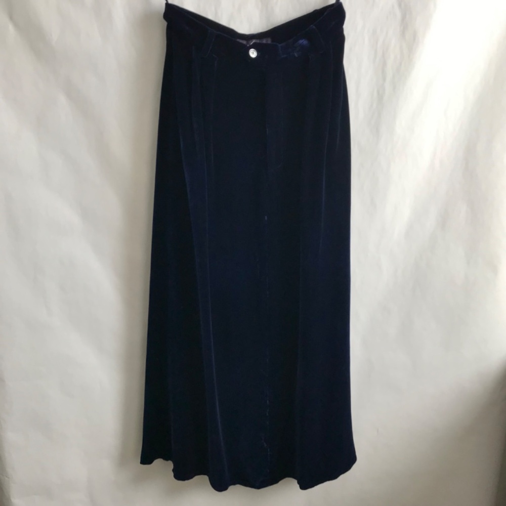 Ralph Lauren Purple Label Vtg Midi Velvet Skirt Size 8 Navy Made in USA Preppy